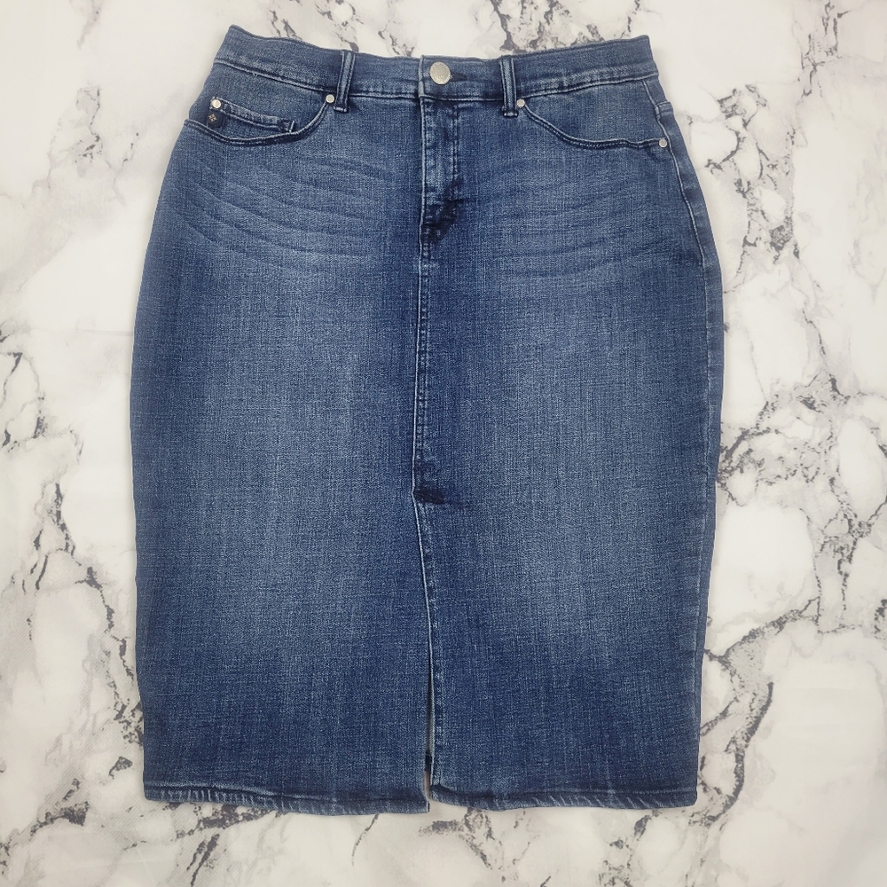 Lee's platinum label denim split front pencil skirt size 8